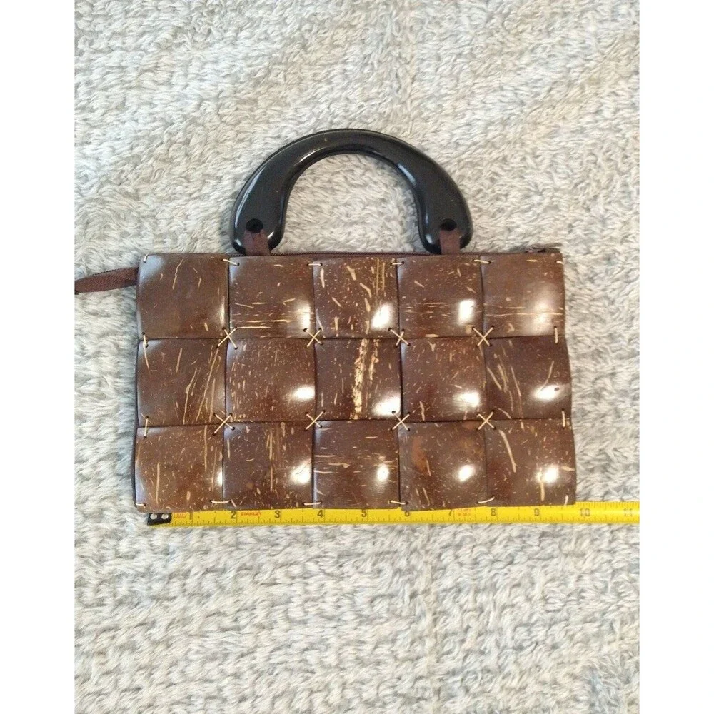 Vintage Y2K wooden clutch brown Small hand  bag